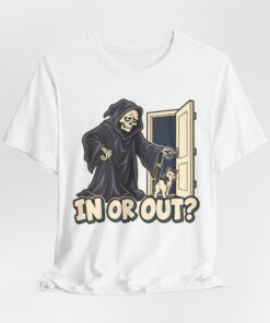 IN OR OUT? Cat & Grim Reaper Graphic T-Shirt - Image 5