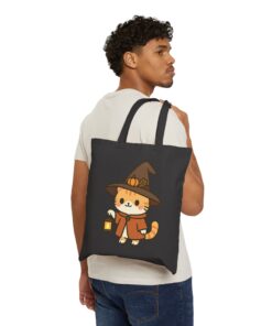 Willow the Harvest Witch Cotton Canvas Tote Bag | Harvest Witch Cat Tote - Image 6