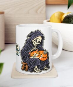 DEATH CAN WAIT Cat & Grim Reaper Graphic Mug - Image 5