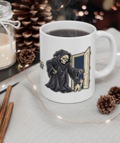 IN OR OUT? Cat & Grim Reaper Graphic Mug - Image 4