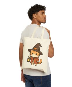 Willow the Harvest Witch Cotton Canvas Tote Bag | Harvest Witch Cat Tote - Image 7