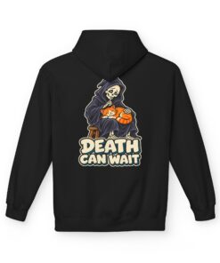 DEATH CAN WAIT Cat & Grim Reaper Graphic Hoodie - Image 11