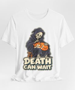 DEATH CAN WAIT Cat & Grim Reaper Graphic T-Shirt - Image 5