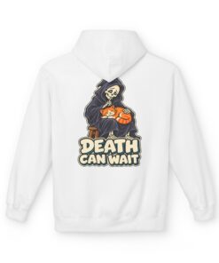 DEATH CAN WAIT Cat & Grim Reaper Graphic Hoodie - Image 7