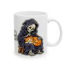DEATH CAN WAIT Cat & Grim Reaper Graphic Mug