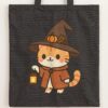 Willow the Harvest Witch Cotton Canvas Tote Bag | Harvest Witch Cat Tote