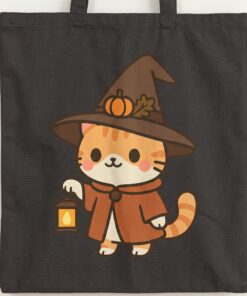 Willow the Harvest Witch Cotton Canvas Tote Bag | Harvest Witch Cat Tote