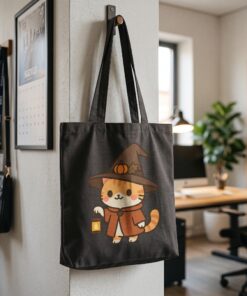Willow the Harvest Witch Cotton Canvas Tote Bag | Harvest Witch Cat Tote - Image 3