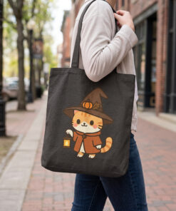 Alternative view of Willow the Harvest Witch Cotton Canvas Tote Bag | Harvest Witch Cat Tote