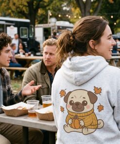 Pumpkin Patch Pug Lightweight Pullover Hoodie | Pug Hoodie - Image 8