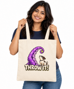 THROW IT! Dog & Tentacle Graphic Tote Bag - Image 6