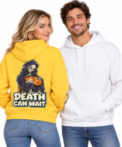 DEATH CAN WAIT Cat & Grim Reaper Graphic Hoodie