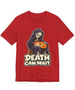 DEATH CAN WAIT Cat & Grim Reaper Graphic T-Shirt - Image 22