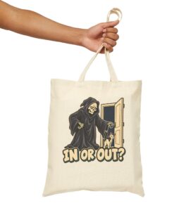 IN OR OUT? Cat & Grim Reaper Graphic Tote Bag - Image 5