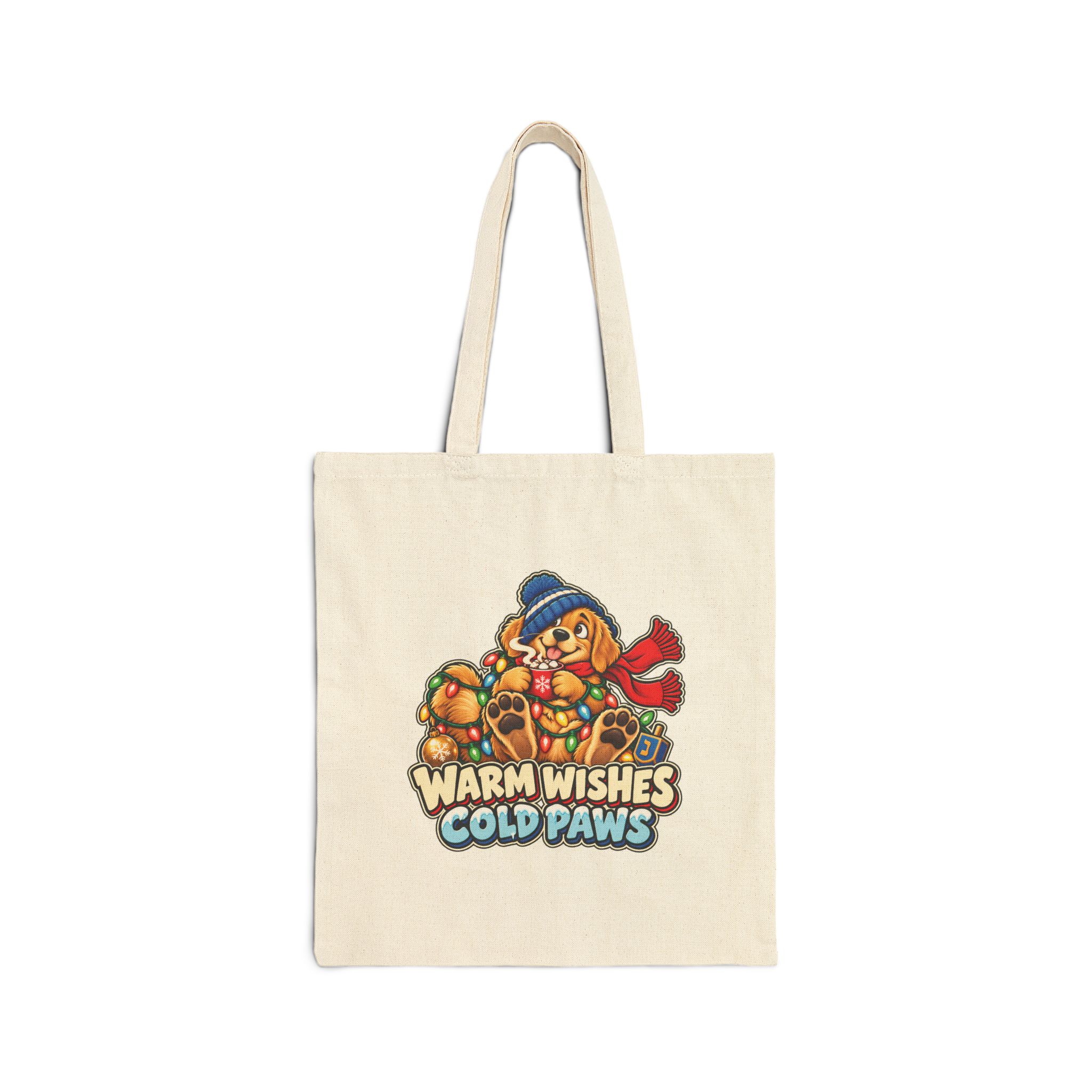 Holiday Golden Retriever Cotton Canvas Tote | Warm Wishes Cold Paws