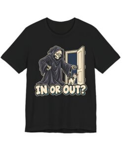 IN OR OUT? Cat & Grim Reaper Graphic T-Shirt - Image 6