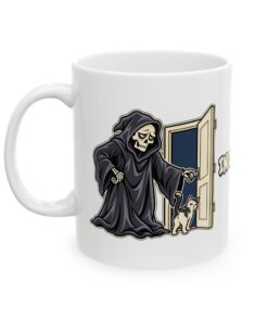 IN OR OUT? Cat & Grim Reaper Graphic Mug - Image 3