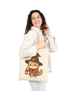 Willow the Harvest Witch Cotton Canvas Tote Bag | Harvest Witch Cat Tote - Image 10