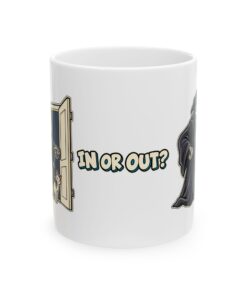 Alternative view of IN OR OUT? Cat & Grim Reaper Graphic Mug