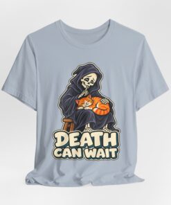DEATH CAN WAIT Cat & Grim Reaper Graphic T-Shirt - Image 17