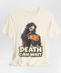 DEATH CAN WAIT Cat & Grim Reaper Graphic T-Shirt - Image 13