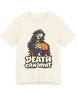 DEATH CAN WAIT Cat & Grim Reaper Graphic T-Shirt - Image 10