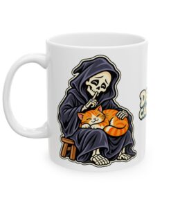 DEATH CAN WAIT Cat & Grim Reaper Graphic Mug - Image 3