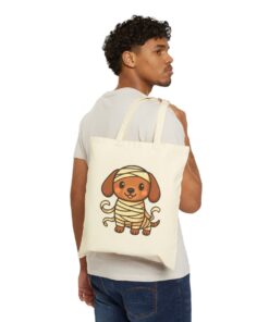 Sir Wrapsalot mummy dachshund Halloween canvas tote bag carried